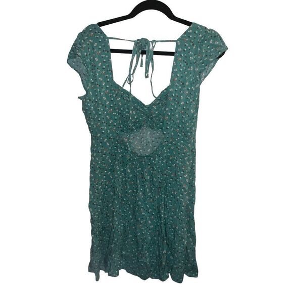 ✨Aeropostale Floral Sweetheart Neck Tie Back Teal Sz XL Dress✨ - Picture 9 of 11